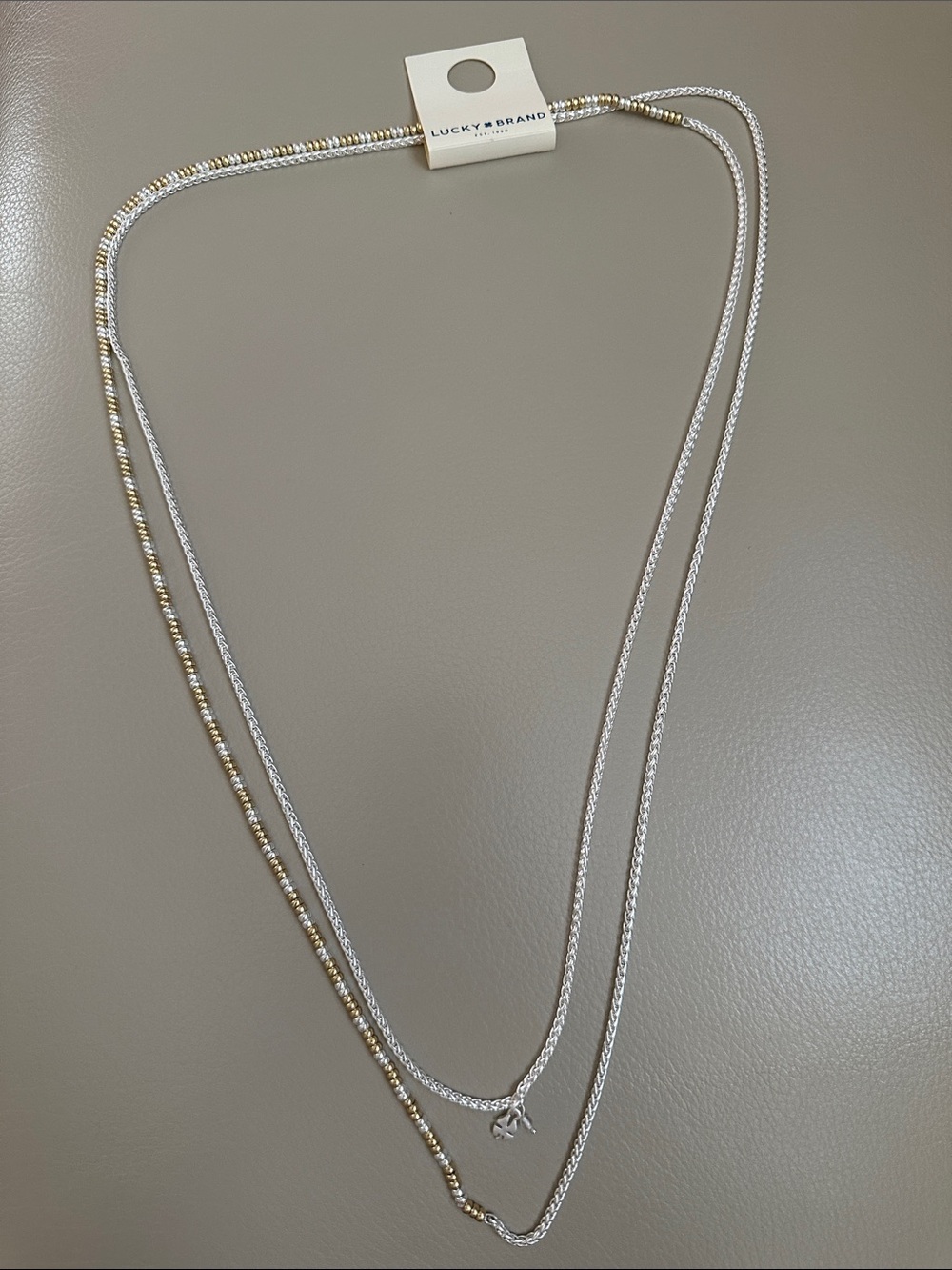 Lucky Brand Layered Necklace in Silver and Gold Bead Accents